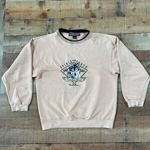Vintage Headwaters Crewneck Pullover Sweatshirt with Embroidered Timber Wolf -M